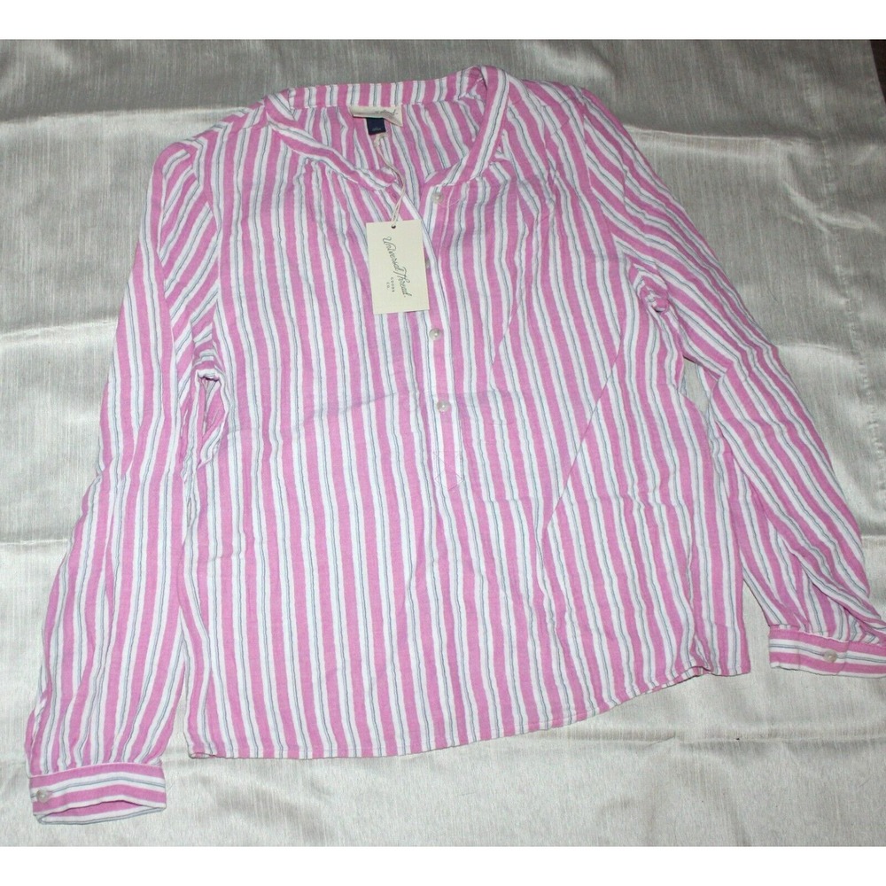 Universal Thread Women's pink Striped Henley Long Sleeve Cotton Shirt Size Small